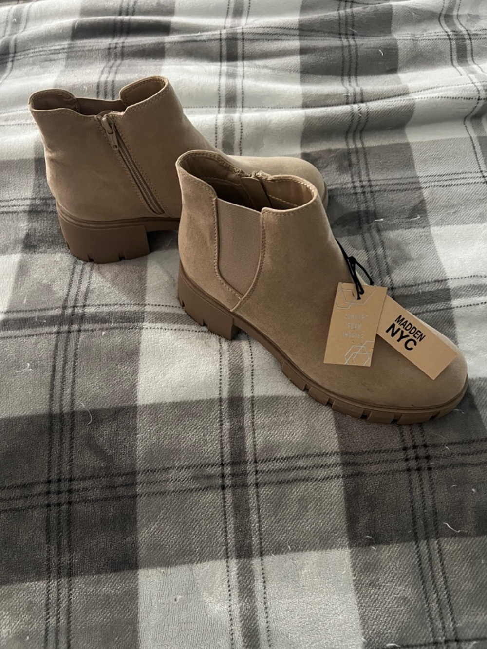 Madden NYC Women's Tan Suede Chelsea Lug Ankle Boots